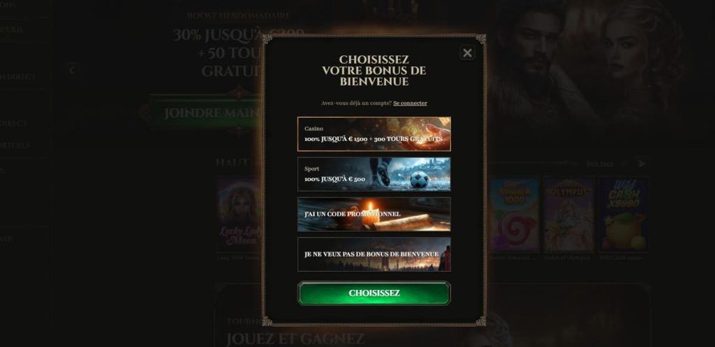 Kyngs Casino choix bonus bienvenue