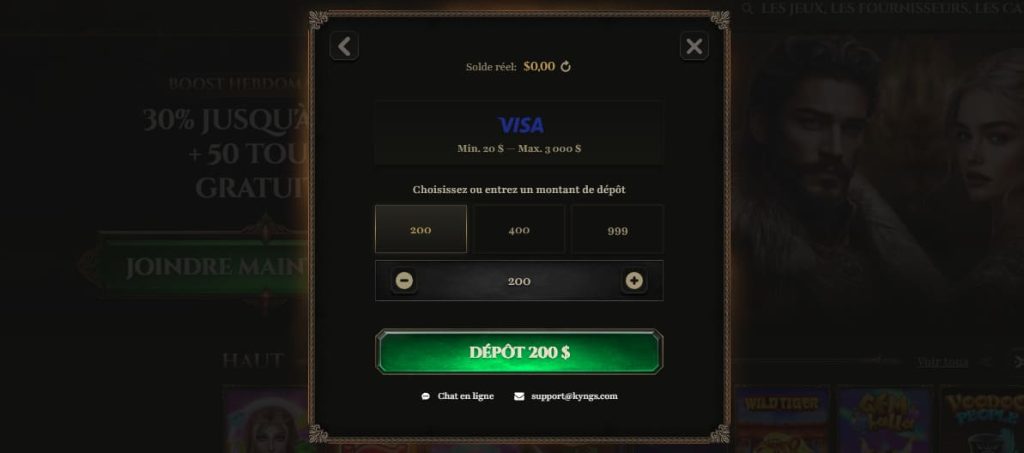 Kyngs Casino moyens paiement dépôt